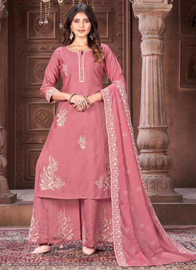 Modal Pink Traditional Wear Thread Work Readymade Plazzo Suit